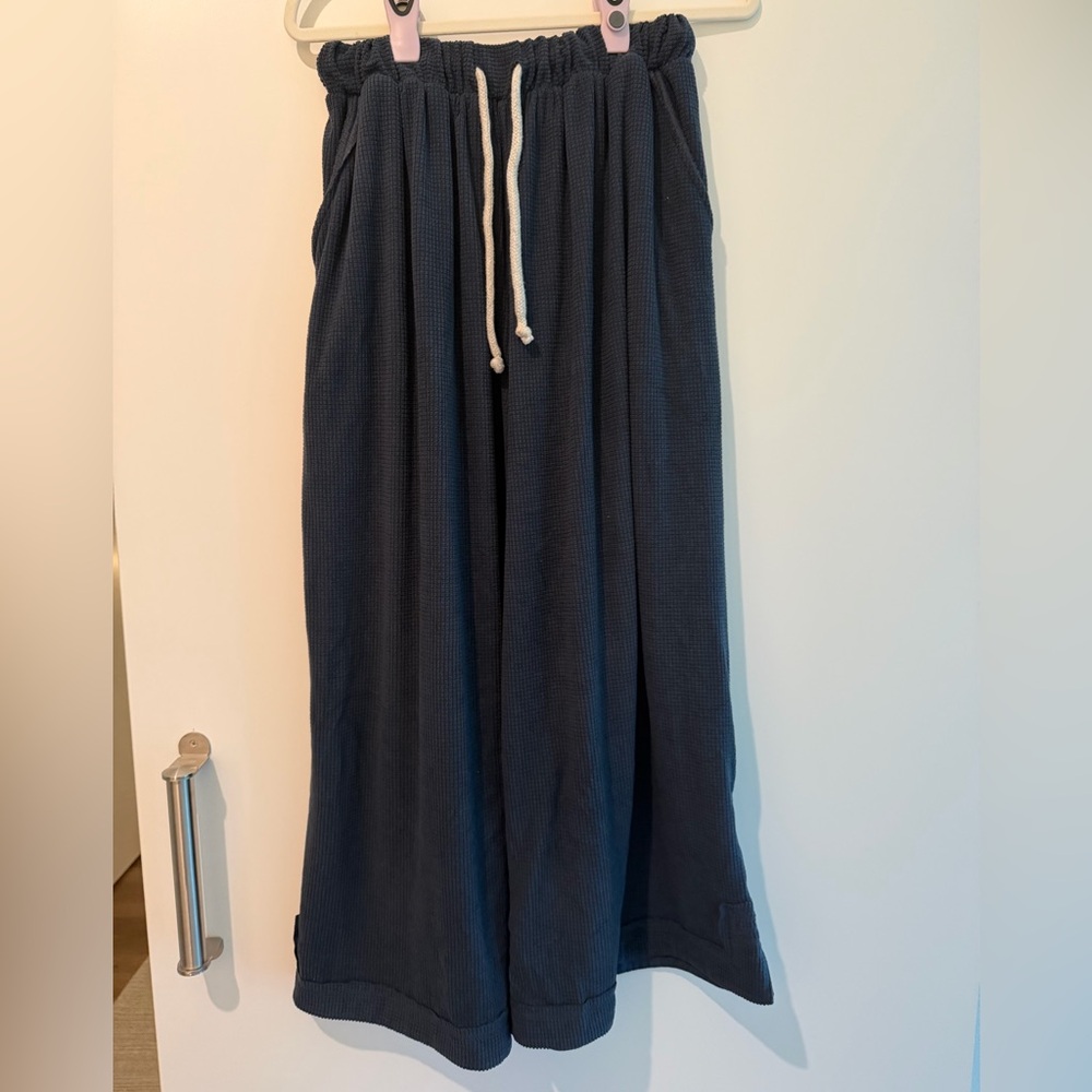 Free People Navy Wide-Leg Jumpsuit with Drawstring